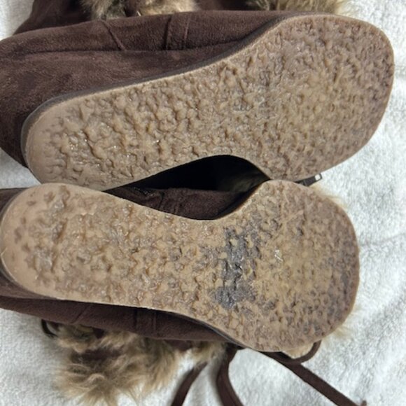 Fusion Brown Suede Faux Fur Lace Up Boots, Size 7 - Picture 7 of 9